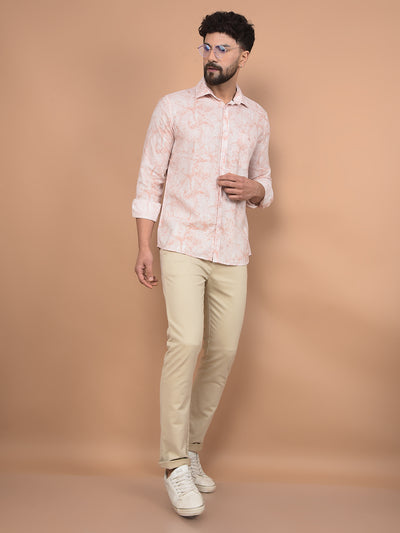 Peach Floral Print Linen Shirt-Men Shirts-Crimsoune Club