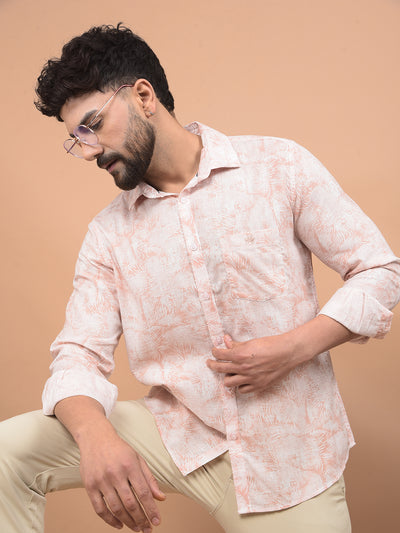 Peach Floral Print Linen Shirt-Men Shirts-Crimsoune Club