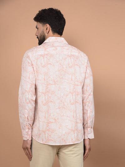 Peach Floral Print Linen Shirt-Men Shirts-Crimsoune Club