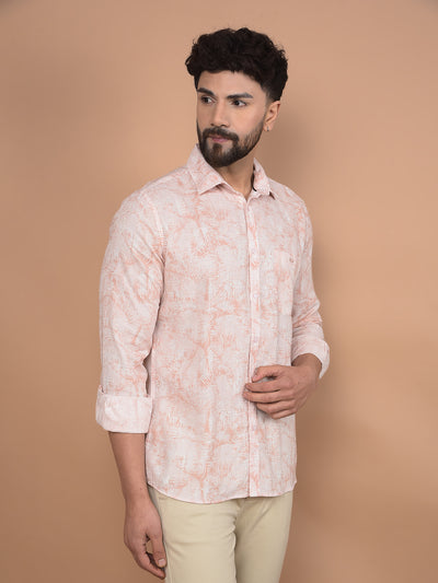 Peach Floral Print Linen Shirt-Men Shirts-Crimsoune Club