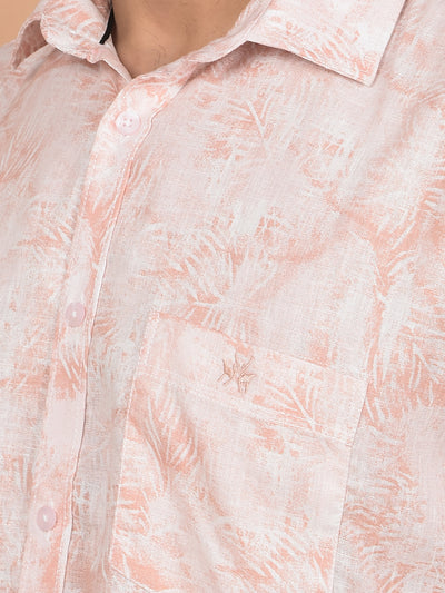 Peach Floral Print Linen Shirt-Men Shirts-Crimsoune Club