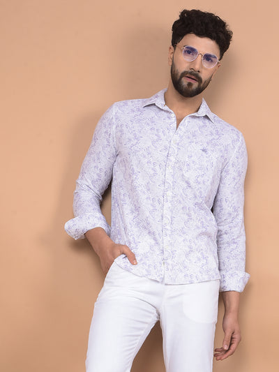 Purple Floral Print 100% Cotton Shirt-Men Shirts-Crimsoune Club