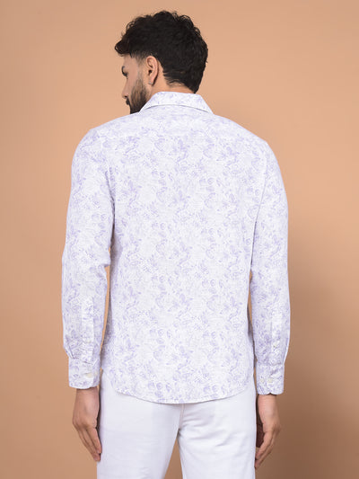 Purple Floral Print 100% Cotton Shirt-Men Shirts-Crimsoune Club