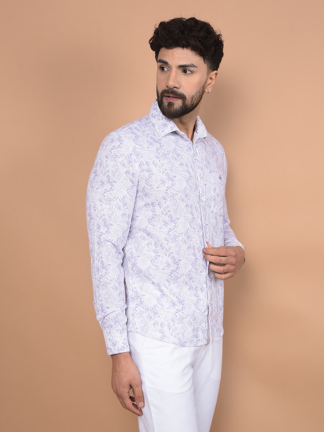 Purple Floral Print 100% Cotton Shirt-Men Shirts-Crimsoune Club