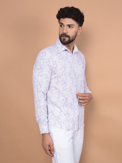 Purple Floral Print 100% Cotton Shirt-Men Shirts-Crimsoune Club