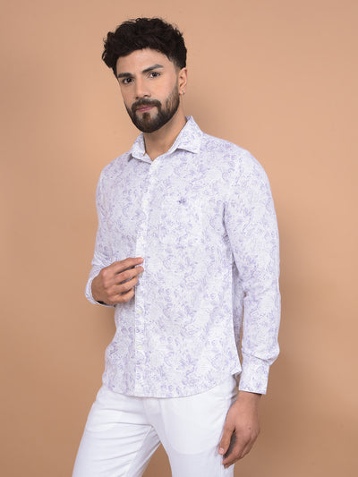 Purple Floral Print 100% Cotton Shirt-Men Shirts-Crimsoune Club