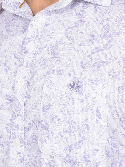 Purple Floral Print 100% Cotton Shirt-Men Shirts-Crimsoune Club