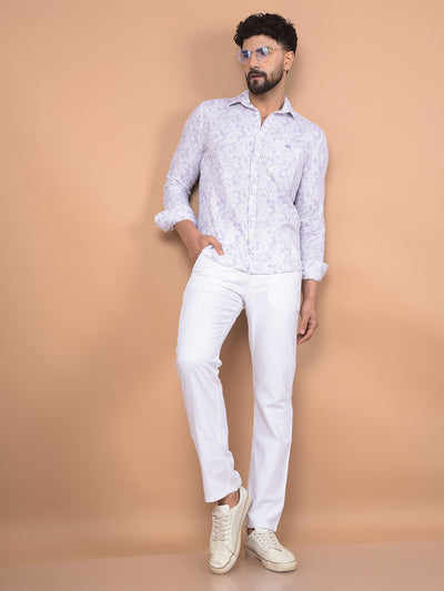 Purple Floral Print 100% Cotton Shirt-Men Shirts-Crimsoune Club