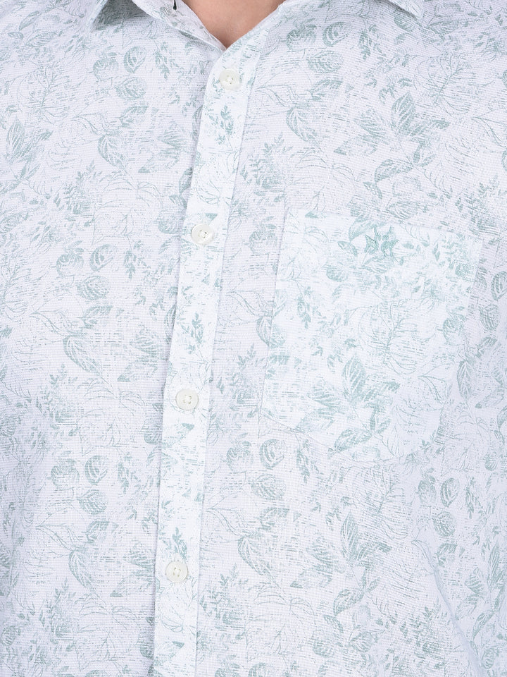 Green Floral Print 100% Cotton Shirt-Men Shirts-Crimsoune Club