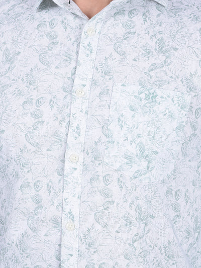 Green Floral Print 100% Cotton Shirt-Men Shirts-Crimsoune Club
