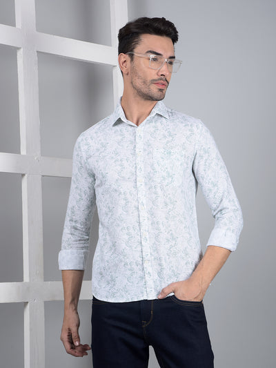 Green Floral Print 100% Cotton Shirt-Men Shirts-Crimsoune Club