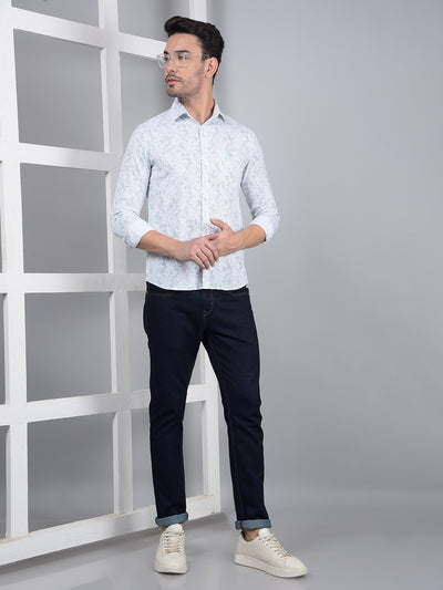 Green Floral Print 100% Cotton Shirt-Men Shirts-Crimsoune Club