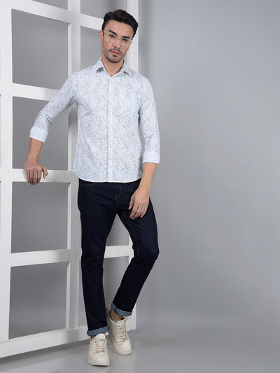Green Floral Print 100% Cotton Shirt-Men Shirts-Crimsoune Club