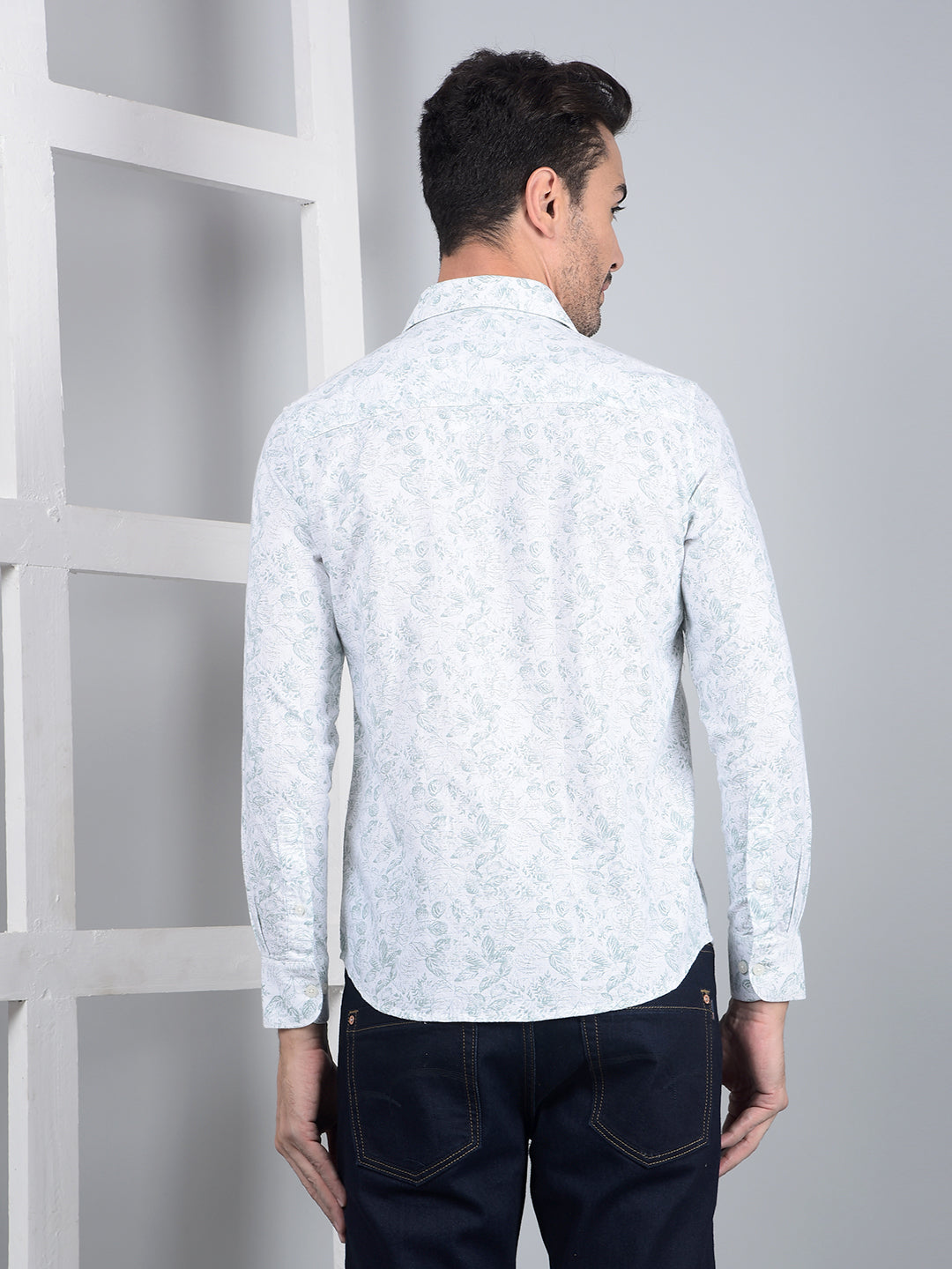 Green Floral Print 100% Cotton Shirt-Men Shirts-Crimsoune Club