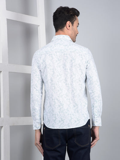Green Floral Print 100% Cotton Shirt-Men Shirts-Crimsoune Club