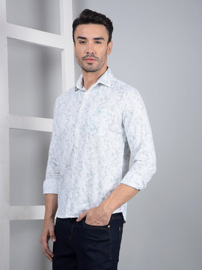 Green Floral Print 100% Cotton Shirt-Men Shirts-Crimsoune Club