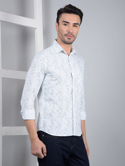 Green Floral Print 100% Cotton Shirt-Men Shirts-Crimsoune Club