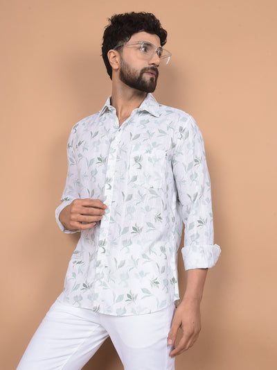 Green Floral Print Shirt-Men Shirts-Crimsoune Club