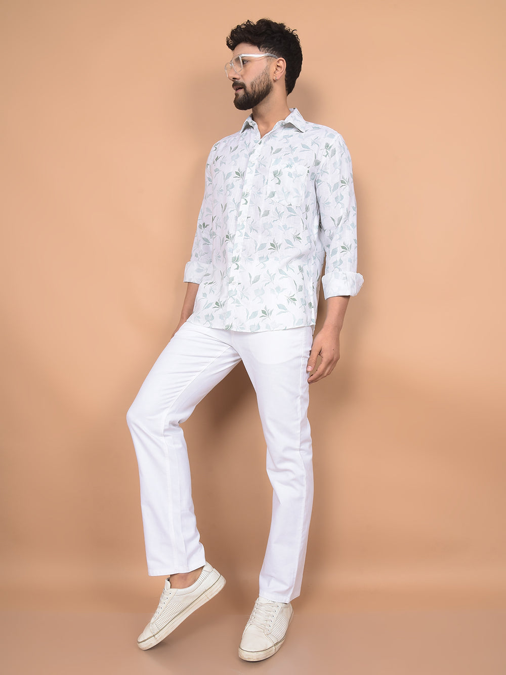 Green Floral Print Shirt-Men Shirts-Crimsoune Club