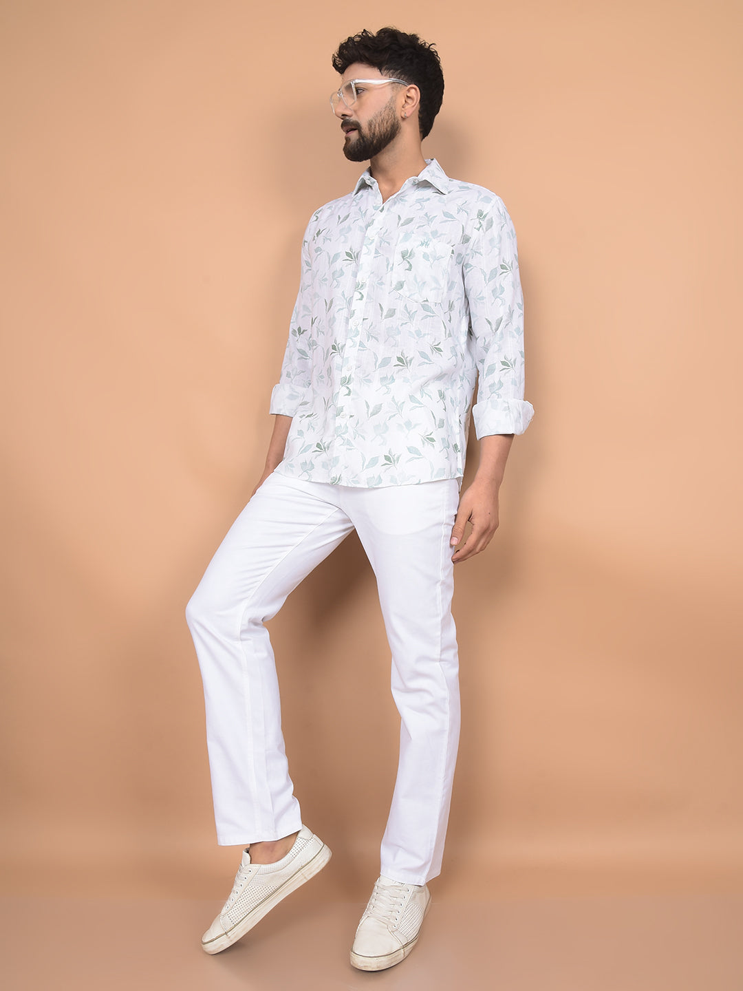 Green Floral Print Shirt-Men Shirts-Crimsoune Club