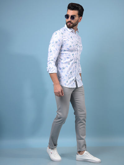Men's Blue Floral Print Shirt-Men Shirts-Crimsoune Club