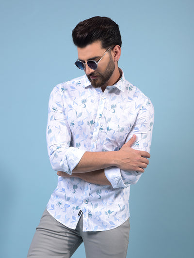 Men's Blue Floral Print Shirt-Men Shirts-Crimsoune Club