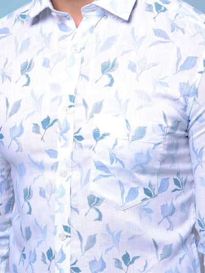 Men's Blue Floral Print Shirt-Men Shirts-Crimsoune Club