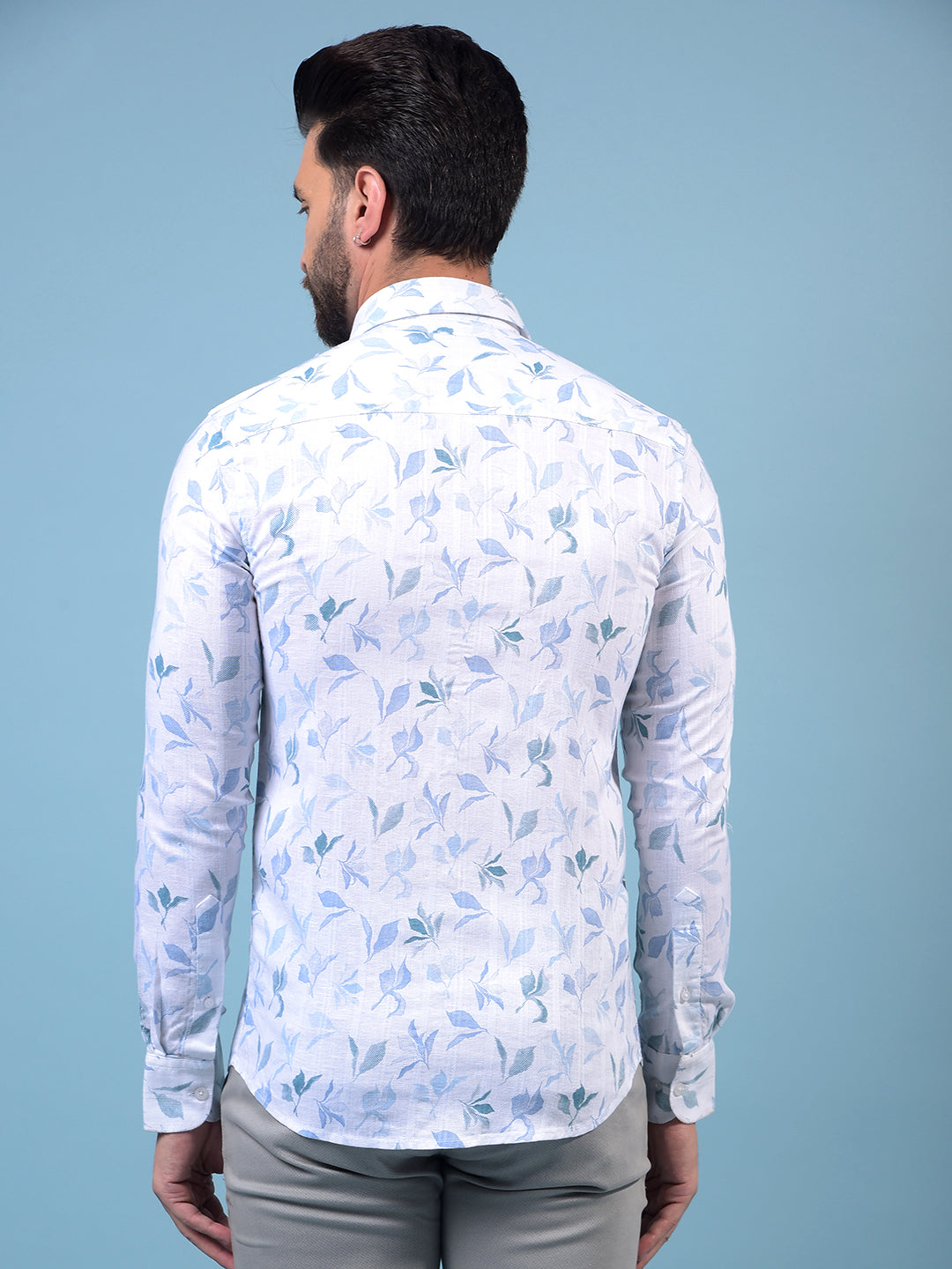 Men's Blue Floral Print Shirt-Men Shirts-Crimsoune Club