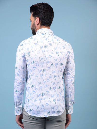 Men's Blue Floral Print Shirt-Men Shirts-Crimsoune Club