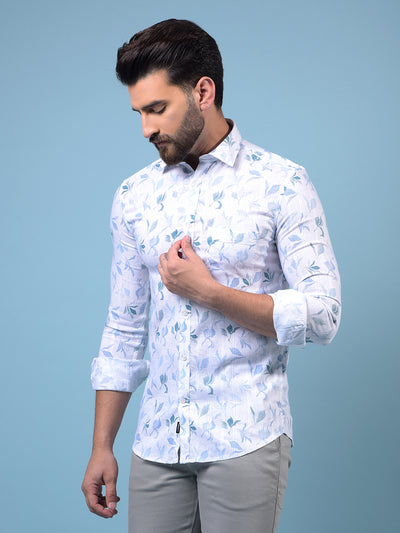 Men's Blue Floral Print Shirt-Men Shirts-Crimsoune Club