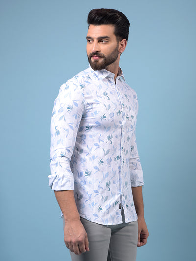 Men's Blue Floral Print Shirt-Men Shirts-Crimsoune Club