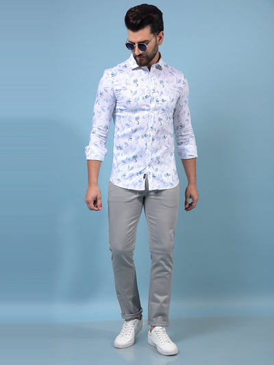 Men's Blue Floral Print Shirt-Men Shirts-Crimsoune Club