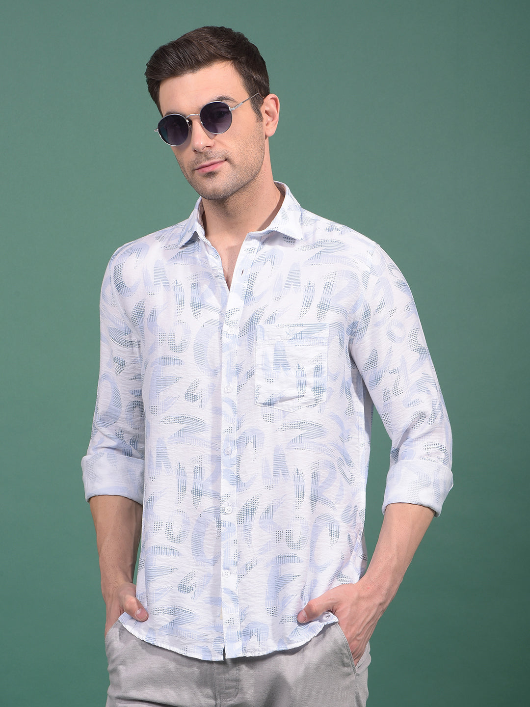 Blue Floral Print Shirt-Men Shirts-Crimsoune Club