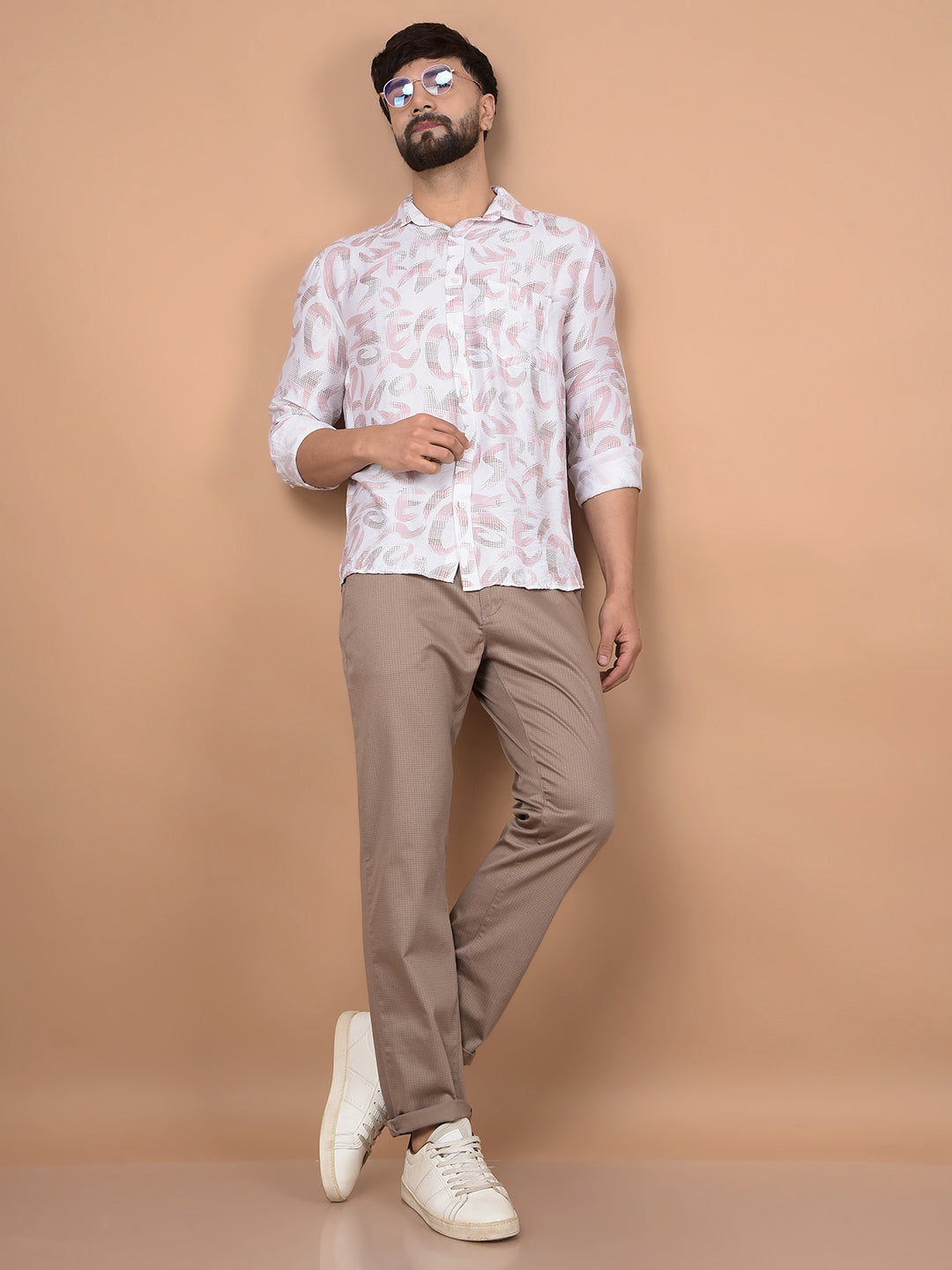 Peach Printed Shirt-Men Shirts-Crimsoune Club