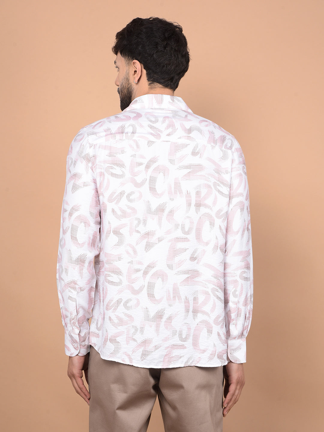 Peach Printed Shirt-Men Shirts-Crimsoune Club