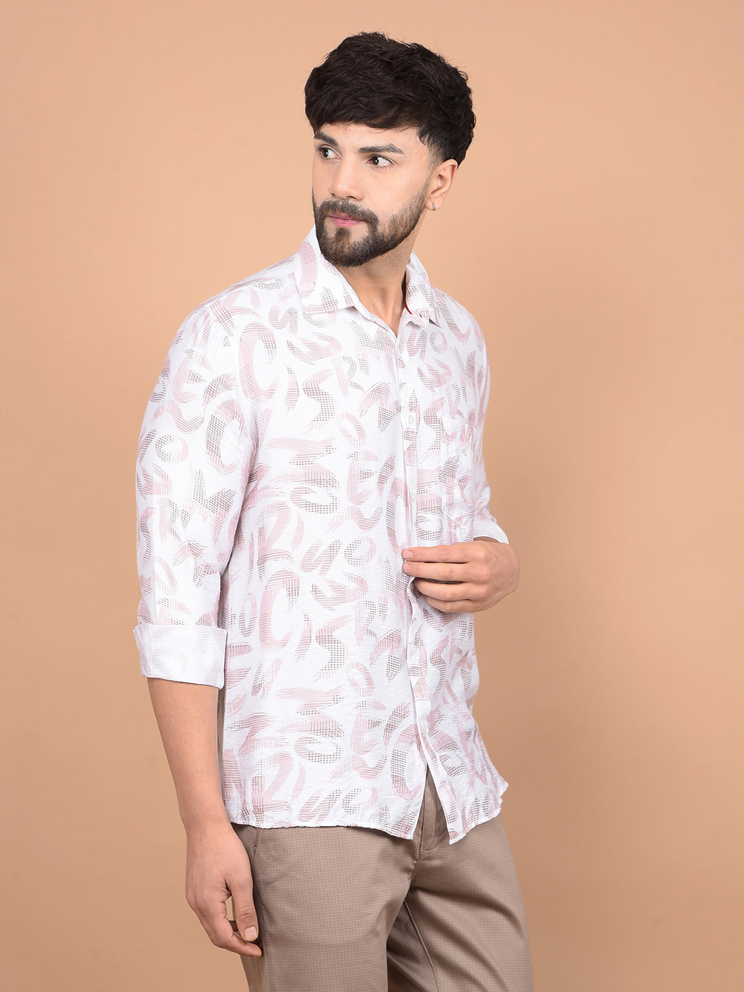 Peach Printed Shirt-Men Shirts-Crimsoune Club