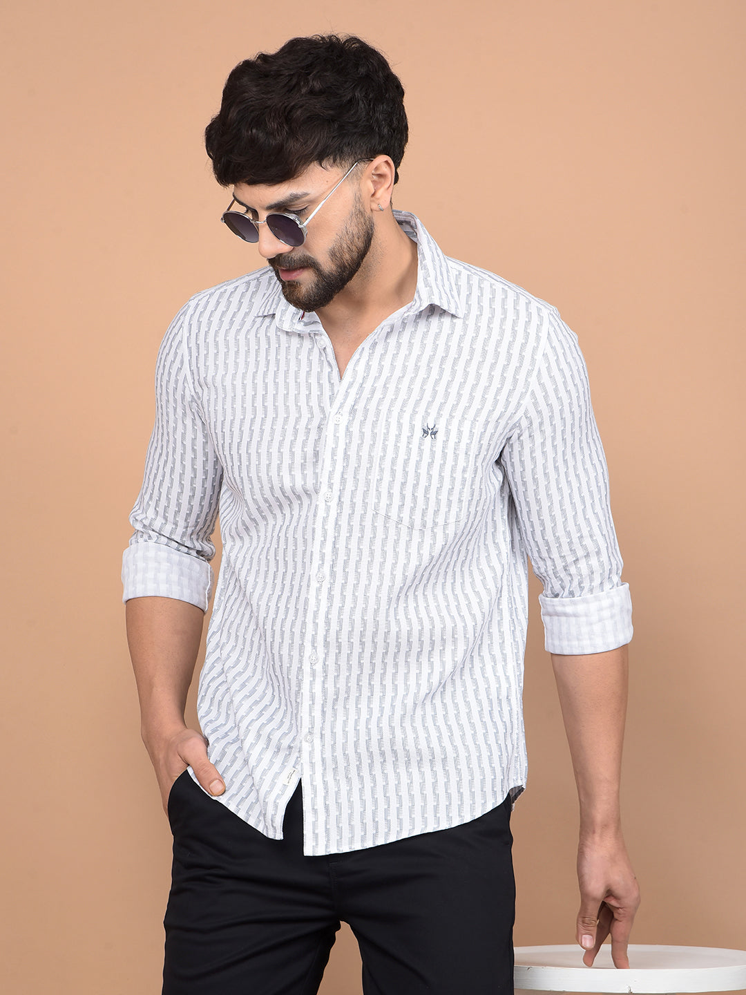 White Printed 100% Cotton Shirt-Men Shirts-Crimsoune Club