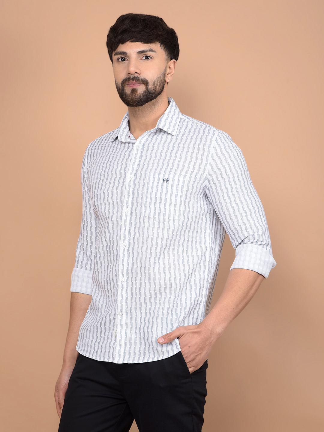 White Printed 100% Cotton Shirt-Men Shirts-Crimsoune Club