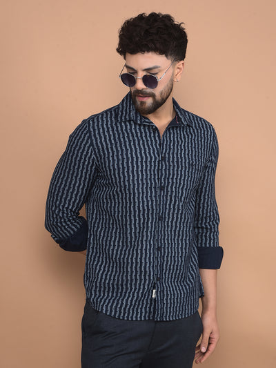 Navy Blue Printed 100% Cotton Shirt-Men Shirts-Crimsoune Club