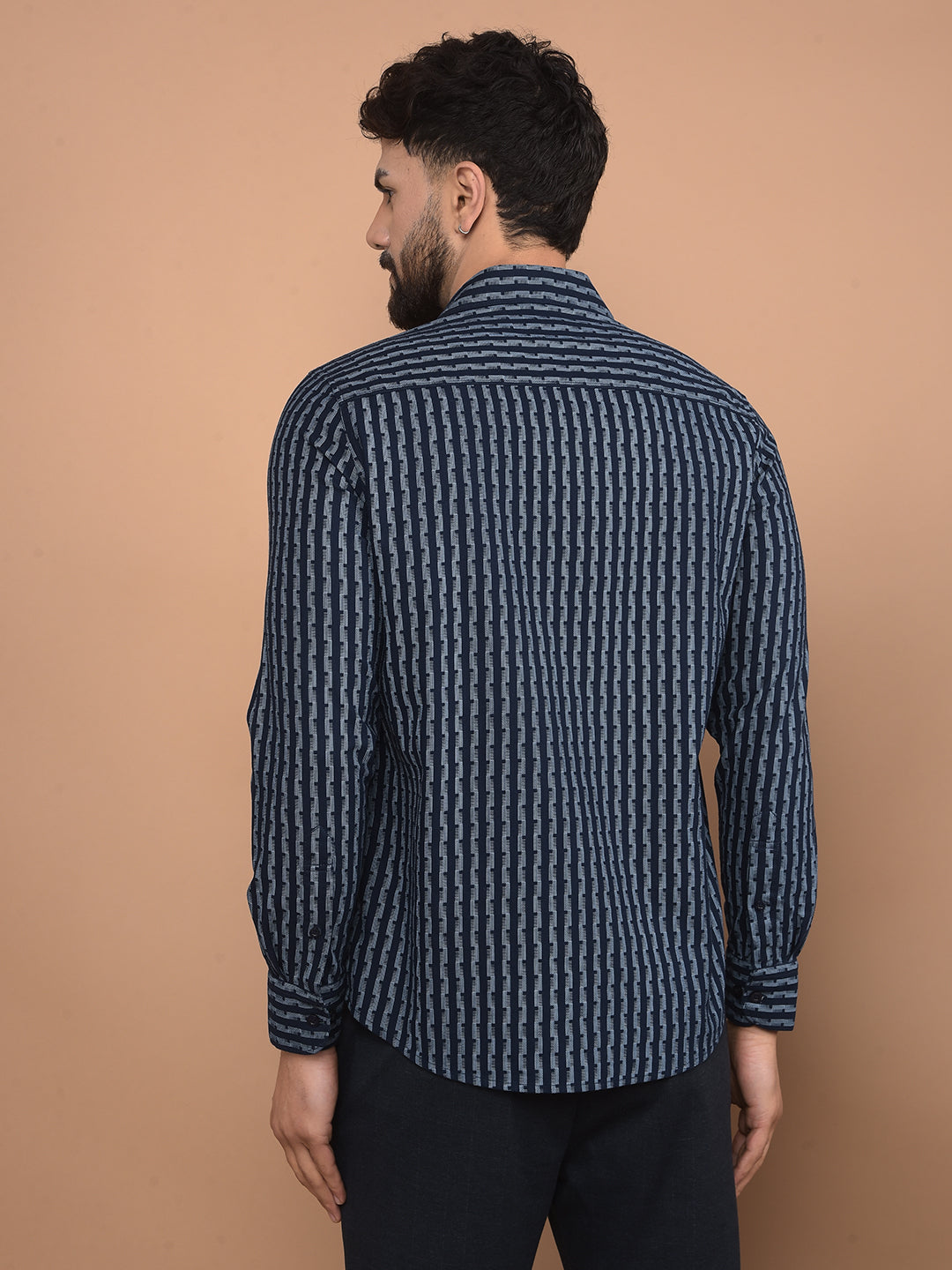 Navy Blue Printed 100% Cotton Shirt-Men Shirts-Crimsoune Club