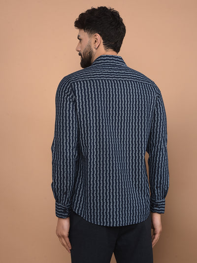 Navy Blue Printed 100% Cotton Shirt-Men Shirts-Crimsoune Club