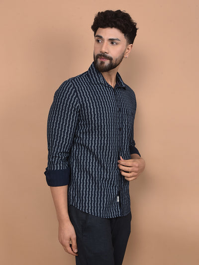 Navy Blue Printed 100% Cotton Shirt-Men Shirts-Crimsoune Club