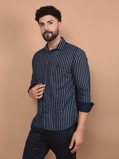 Navy Blue Printed 100% Cotton Shirt-Men Shirts-Crimsoune Club