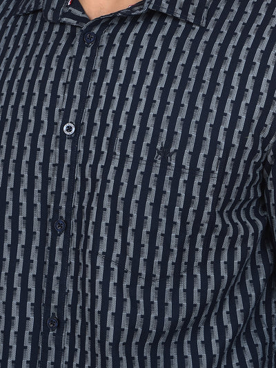 Navy Blue Printed 100% Cotton Shirt-Men Shirts-Crimsoune Club