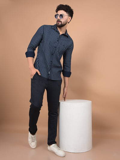 Navy Blue Printed 100% Cotton Shirt-Men Shirts-Crimsoune Club