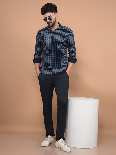 Navy Blue Printed 100% Cotton Shirt-Men Shirts-Crimsoune Club