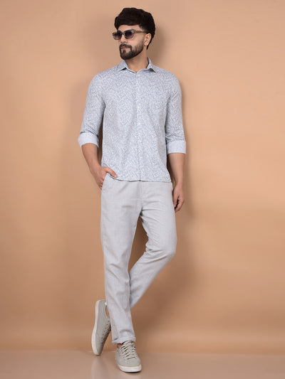 Grey Printed 100% Cotton Shirt-Men Shirts-Crimsoune Club