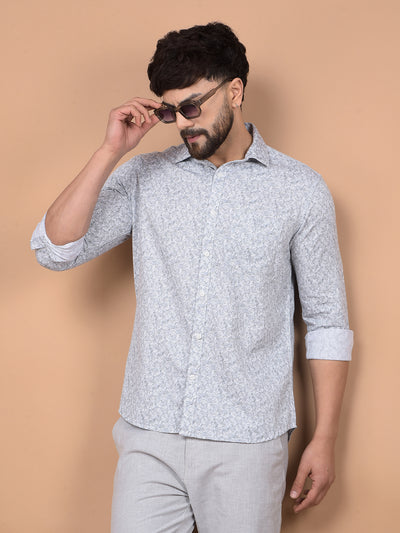 Grey Printed 100% Cotton Shirt-Men Shirts-Crimsoune Club