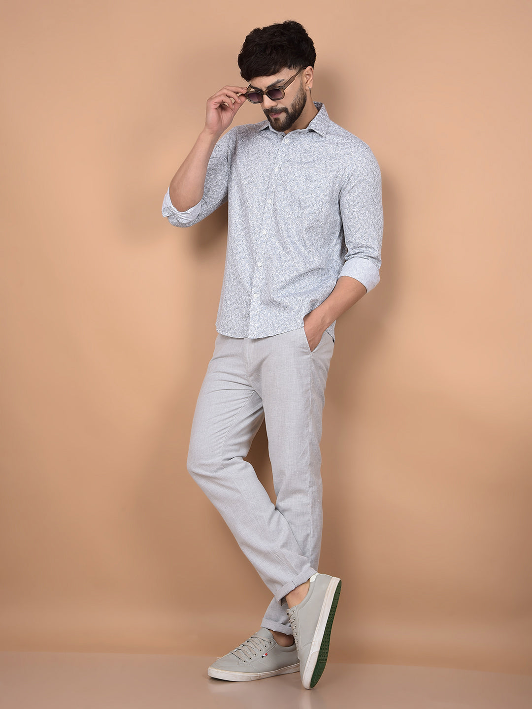 Grey Printed 100% Cotton Shirt-Men Shirts-Crimsoune Club