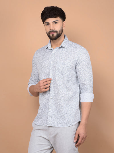 Grey Printed 100% Cotton Shirt-Men Shirts-Crimsoune Club